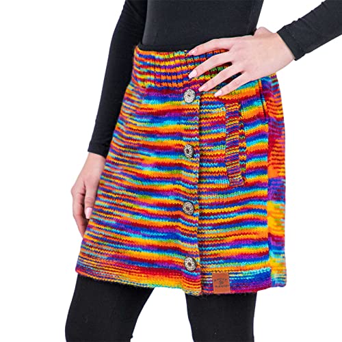 Bunter Strickrock kurzer Rock mit Regenbogen Mustern Wolle gefüttert Hippie Goa Rainbow, Größe:L/XL von Kunst und Magie