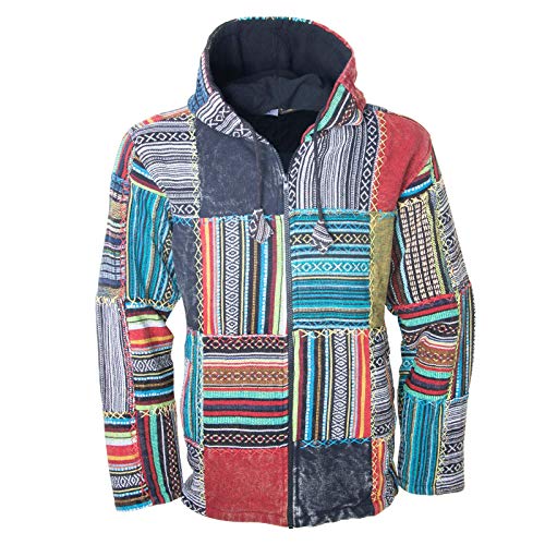 KUNST UND MAGIE Baja Jerga Unisex Patchwork Hoodie mit Kapuze Alternative Jacke, Größe:4XL, Farbe:Mehrfarbig von KUNST UND MAGIE