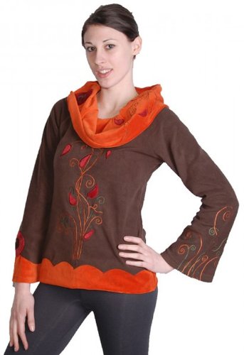 Kunst und Magie Boho Fleece Pullover mit Rollkragen aus Samt braun/orange, Größe:34 von Kunst und Magie