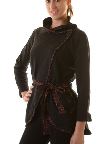 Kunst und Magie Boho Jacke Damen Baumwolljacke Hippie Jacke im auffälligen 'Geisha'-Design, Size/Größe:42/XXL;Farbe:Bordeaux von Kunst und Magie