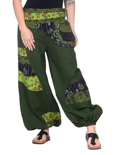 Kunst und Magie Bunte Hippiehose aus Baumwolle Ibiza Strandhose Wellnesshose, Größe:L/XL, Farbe:Grün von Kunst und Magie