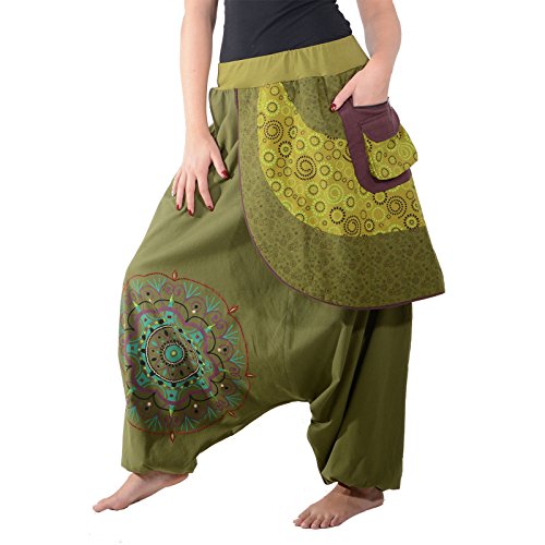 Kunst und Magie Bunte Ibiza Style Haremshose aus Baumwolle Goa Wellnesshose, Größe:L/XL, Farbe:Grün von Kunst und Magie