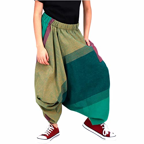 Kunst und Magie Bunte Kinder Haremshose Goa Aladin Hose Goa Hippie Kids Pluderhose Boho Kinderhose, Farbe:Petrol/Grün, Größe:116-122 von Kunst und Magie