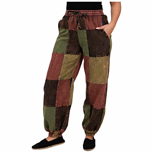 KUNST UND MAGIE Bunte Patchwork Freizeit Hose Stonewashed - Unisex Hippiehose Nachhaltig, Größe:XXL von KUNST UND MAGIE