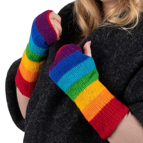 KUNST UND MAGIE Bunte Regenbogen Armstulpen Stulpen Handwärmer Pulswärmer Handschuhe Wolle Strick von KUNST UND MAGIE