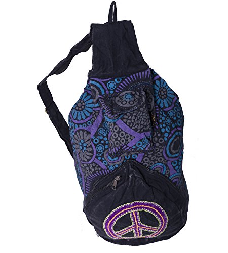 Kunst und Magie Bunter Hippie Rucksack 'Peace', Farbe:Schwarz/Lila von Kunst und Magie