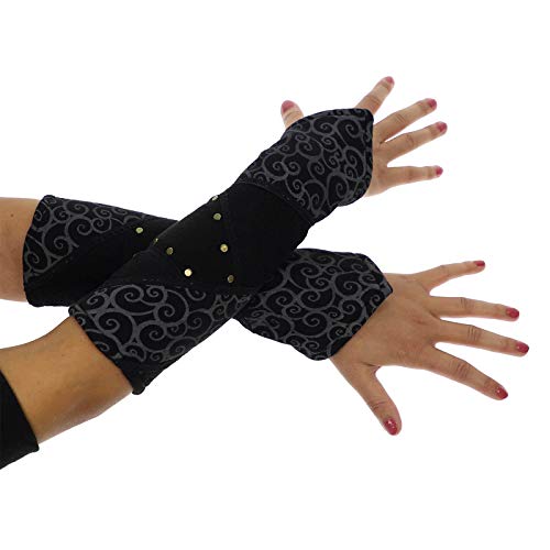 Kunst und Magie Damen Armstulpen aus Fleece Stulpen Handwärmer Handschuhe Boho, Farbe:Black/Schwarz von Kunst und Magie