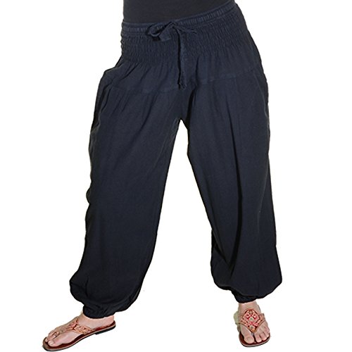 KUNST UND MAGIE Damen Pluderhose Haremshose Sommerhose Hippie Goa Wellness Yoga, Farbe:Black/Schwarz, Größe Damen:38-42(L/XL) von KUNST UND MAGIE