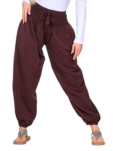 Kunst und Magie Damen Pluderhose Haremshose Sommerhose Hippie Goa Wellness Yoga, Farbe:Schokobraun, Größe Damen:34-38(S/M) von Kunst und Magie