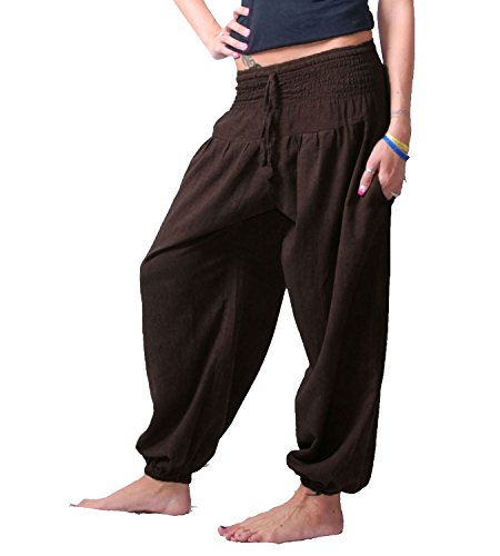 KUNST UND MAGIE Damen Pluderhose Haremshose Sommerhose Hippie Goa Wellness Yoga, Farbe:Schokobraun, Größe Damen:42-44(XXL) von KUNST UND MAGIE