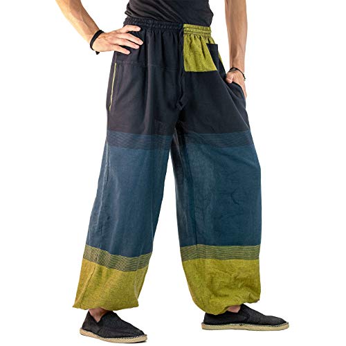 KUNST UND MAGIE Damen Yogahose Pumphose Pluderhose Mehrfarbig aus Baumwolle lang, Größe:L/XL, Farbe:Petrol/Grün von KUNST UND MAGIE