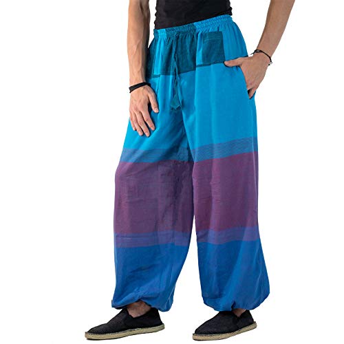 KUNST UND MAGIE Damen Yogahose Pumphose Pluderhose Mehrfarbig aus Baumwolle lang, Größe:L/XL, Farbe:Türkis/Blau von KUNST UND MAGIE