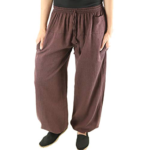 KUNST UND MAGIE Damen Yogahose Pumphose Pluderhose unifarben aus Baumwolle lang, Größe:L/XL, Farbe:Braun von KUNST UND MAGIE