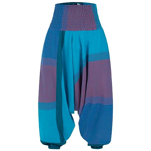 Kunst und Magie Damen orientalische Yoga Freizeit Haremshose Wellnesshose Jodpurhose, Farbe:Mehrfarbig Blautöne von Kunst und Magie