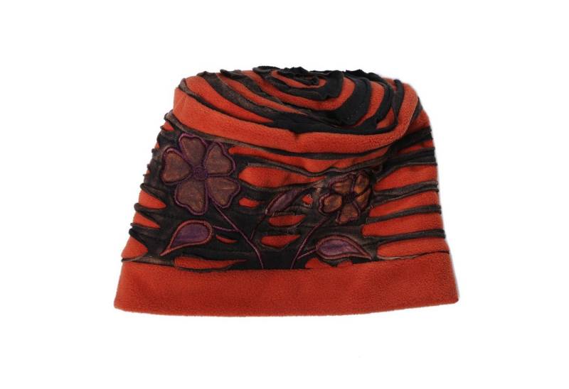 KUNST UND MAGIE Fleecemütze Cutwork Mütze "Flower" aus Fleece Hippie Goa Psy Beanie von KUNST UND MAGIE