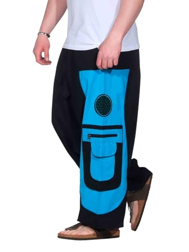 Kunst und Magie Flower of Life Hippie Haremshose Goahose Cargohose, Größe:3XL, Farbe:Schwarz/Türkis von Kunst und Magie