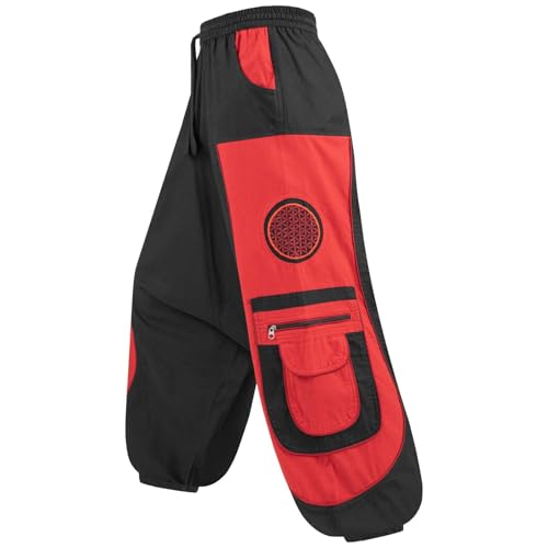 Kunst und Magie Flower of Life Hippie Haremshose Goahose Cargohose, Größe:L/XL, Farbe:Schwarz/Rot von Kunst und Magie