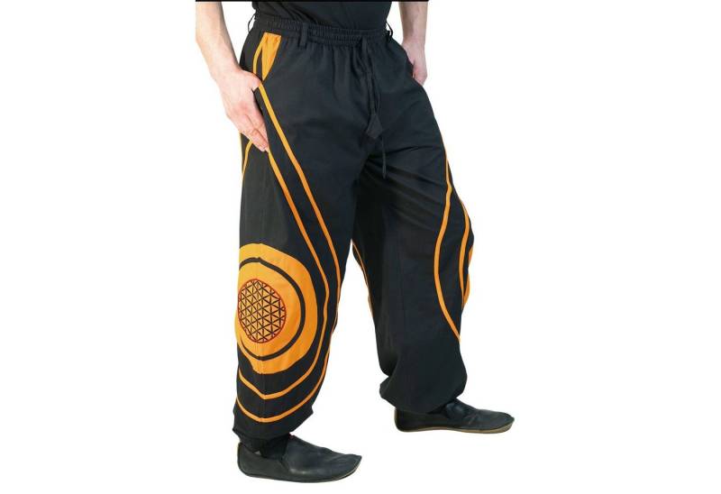 KUNST UND MAGIE Haremshose Hose Blume des Lebens Hippie Pluderhose Kordelzug Gürtelschlaufe Harem von KUNST UND MAGIE