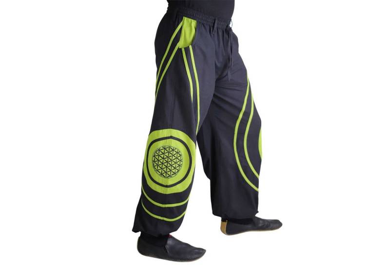 KUNST UND MAGIE Haremshose Hose Blume des Lebens Hippie Pluderhose Kordelzug Gürtelschlaufe Harem von KUNST UND MAGIE