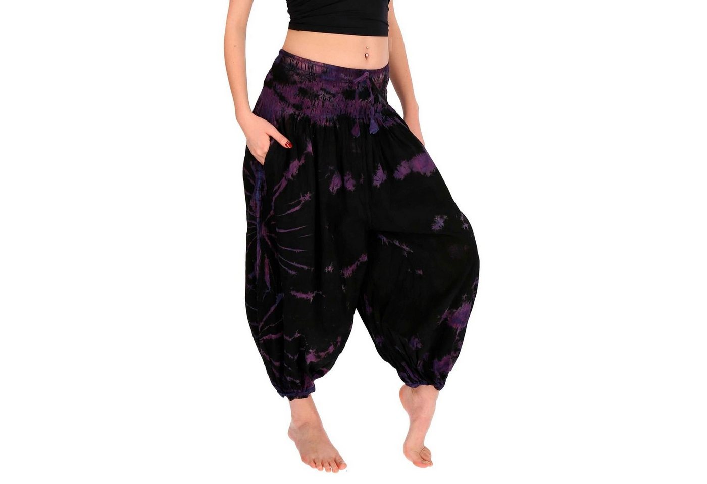 KUNST UND MAGIE Haremshose Damen Batikhose Tie Dye Baumwoll Haremshose Wellnesshose Pluderhose von KUNST UND MAGIE