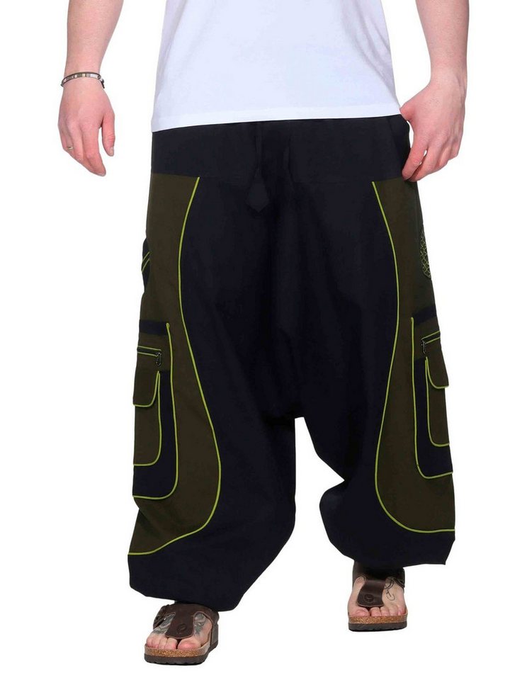 KUNST UND MAGIE Haremshose Cargohose Hippie Haremshose Goa Hose Lebensblume Pluderhose Unisex Psy von KUNST UND MAGIE