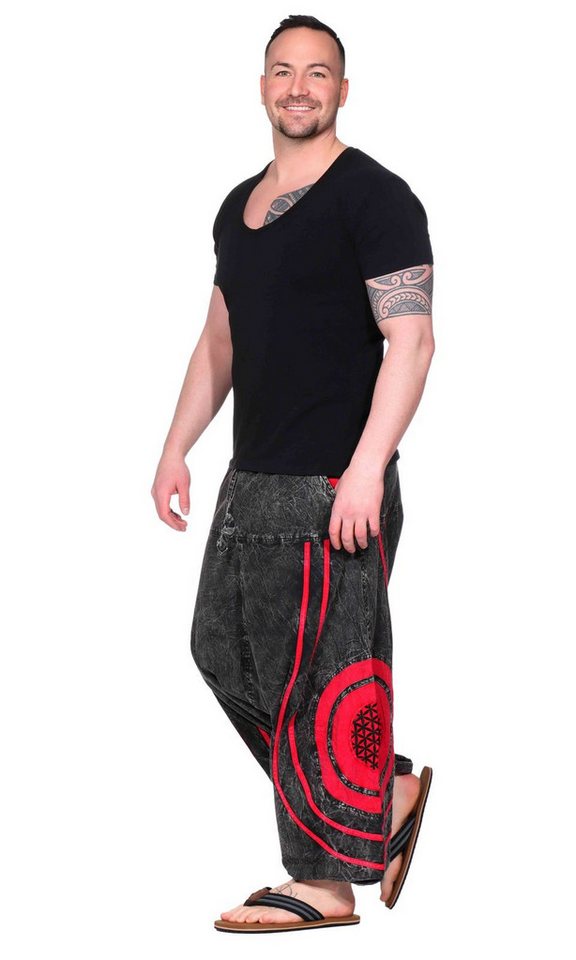 KUNST UND MAGIE Haremshose Baggy Pants Hippie Baumwolle Haremshose Stonewashed Blume des Lebens von KUNST UND MAGIE