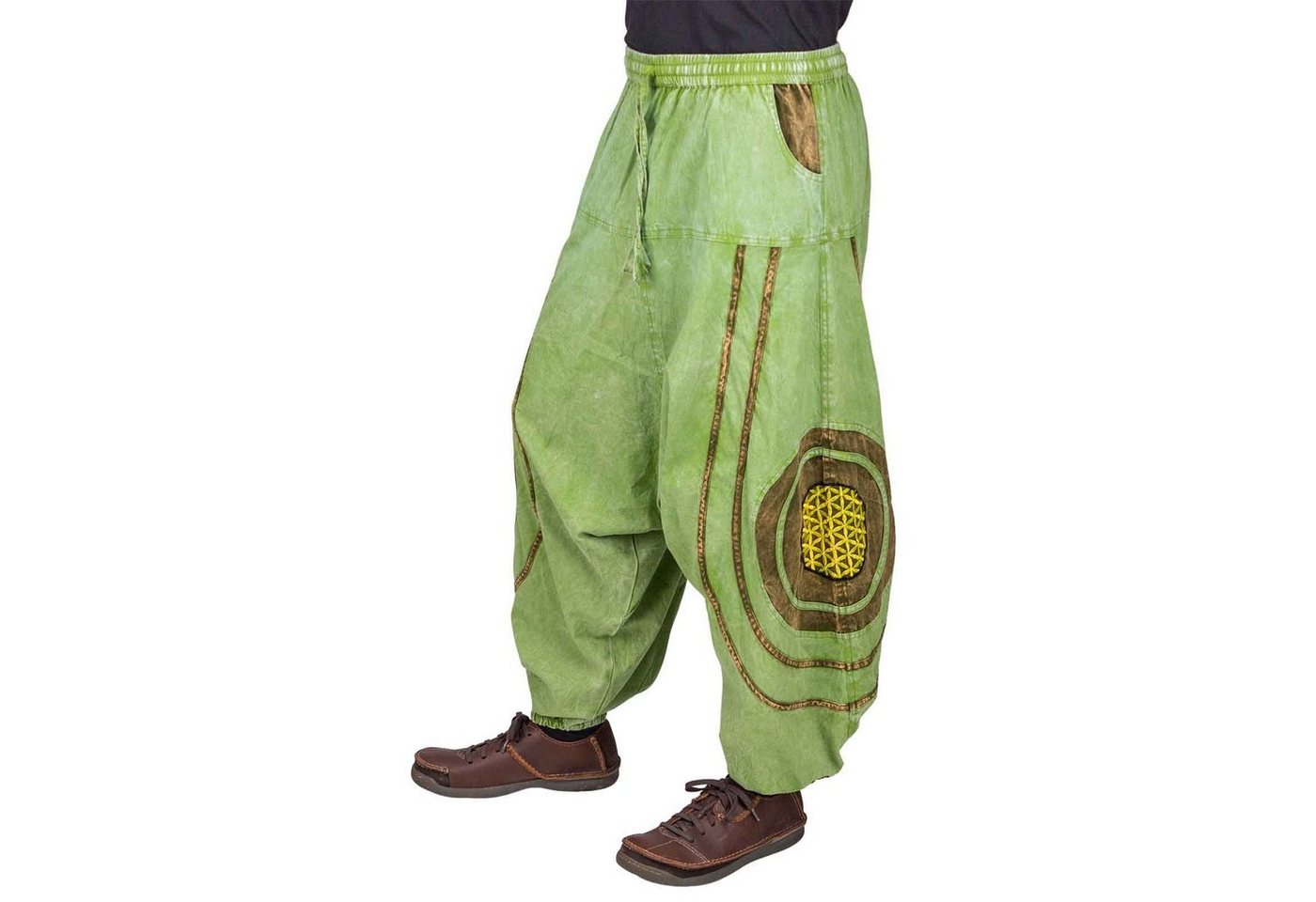 KUNST UND MAGIE Haremshose Baggy Pants Hippie Baumwolle Haremshose Stonewashed Blume des Lebens von KUNST UND MAGIE