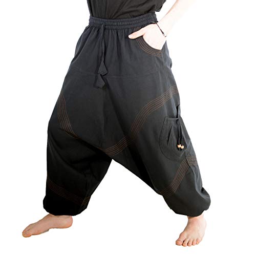 Kunst und Magie Herren Goa Haremshose in klassischen Farben, Größe:L/XL, Farbe:Schwarz/Braun von Kunst und Magie