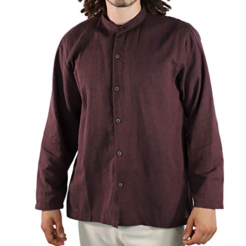 KUNST UND MAGIE Herren Hemd unifarben Fischerhemd Freizeithemd, Größe:XL, Farbe:Schokobraun von KUNST UND MAGIE