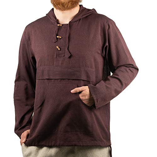 KUNST UND MAGIE Herren bunt alternativ Hoodie Fischerhemd Kapuze Kängurutasche, Farbe:Braun, Größe:XL von KUNST UND MAGIE