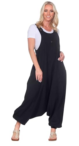 Kunst und Magie Hippie Latzhose Haremshose Hose Psy Goa 70er Overall, Farbe:Black/Schwarz, Größe:XL von Kunst und Magie