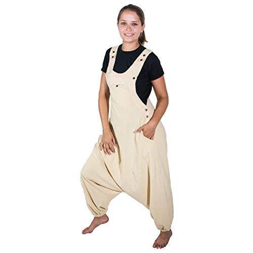 Kunst und Magie Hippie Latzhose Haremshose Hose Psy Goa 70er Overall, Größe:3XL, Farbe:Creme von Kunst und Magie