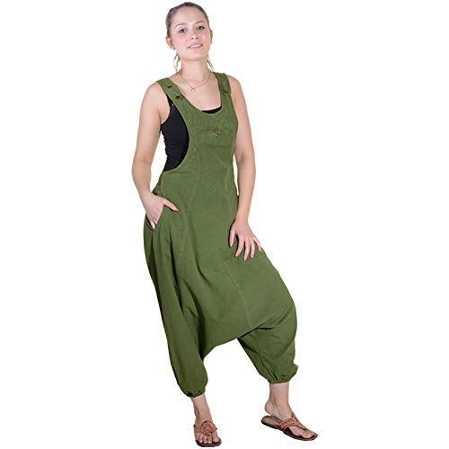 Kunst und Magie Hippie Latzhose Haremshose Hose PSY Goa 70er Overall, Größe:XL, Farbe:Grün von Kunst und Magie