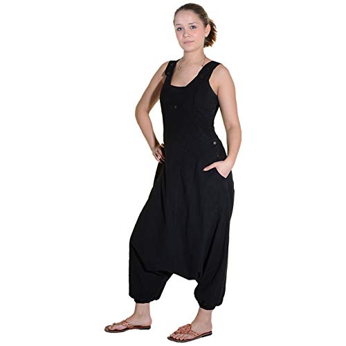 Kunst und Magie Hippie Latzhose Haremshose Hose PSY Goa 70er Overall, Größe:XXL, Farbe:Black/Schwarz von Kunst und Magie