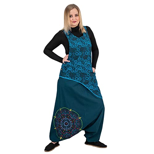 KUNST UND MAGIE Ibiza Latzhose Haremshose Hose PSY Goa 70er Overall Hippie Boho, Größe:XXL, Farbe:Blau von KUNST UND MAGIE