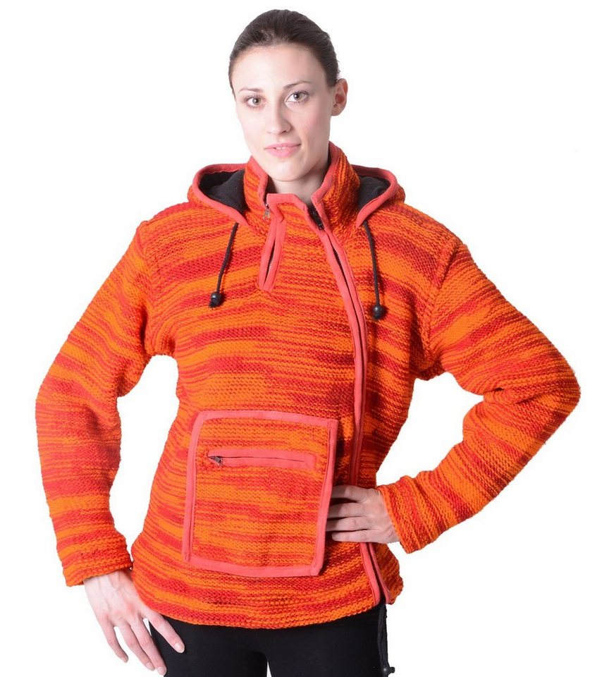 KUNST UND MAGIE Kapuzenstrickjacke Damen Wolljacke Hippie Goa Strick mit Fleecefutter und Kapuze von KUNST UND MAGIE