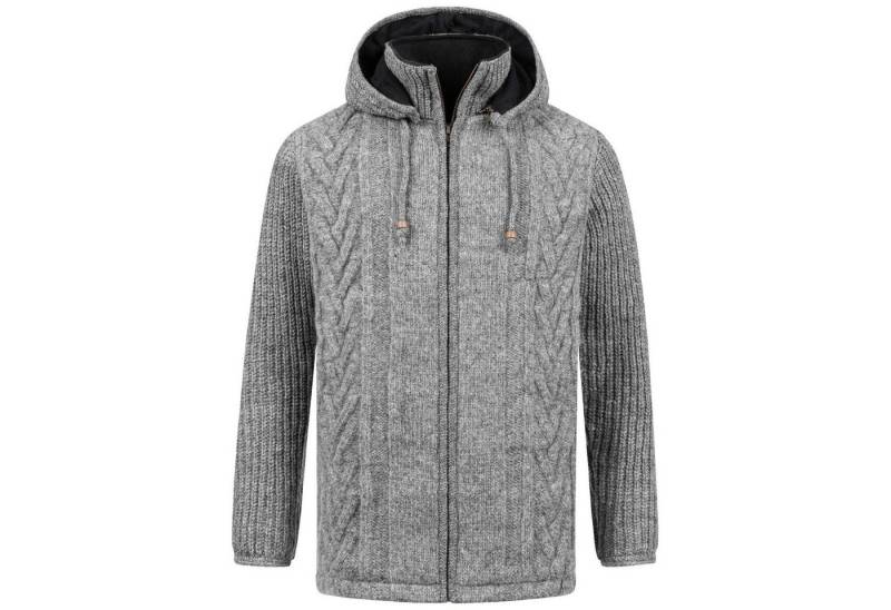 KUNST UND MAGIE Kapuzenstrickjacke Winter-Strickjacke Wolle Fleecefutter Hochkragen Kurzmantel Kapuze von KUNST UND MAGIE