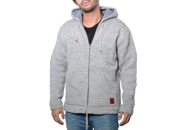KUNST UND MAGIE Kapuzenstrickjacke Herren Strickjacke Wolle +warmen Fleecefutter Kapuze Schafschurwolle von KUNST UND MAGIE
