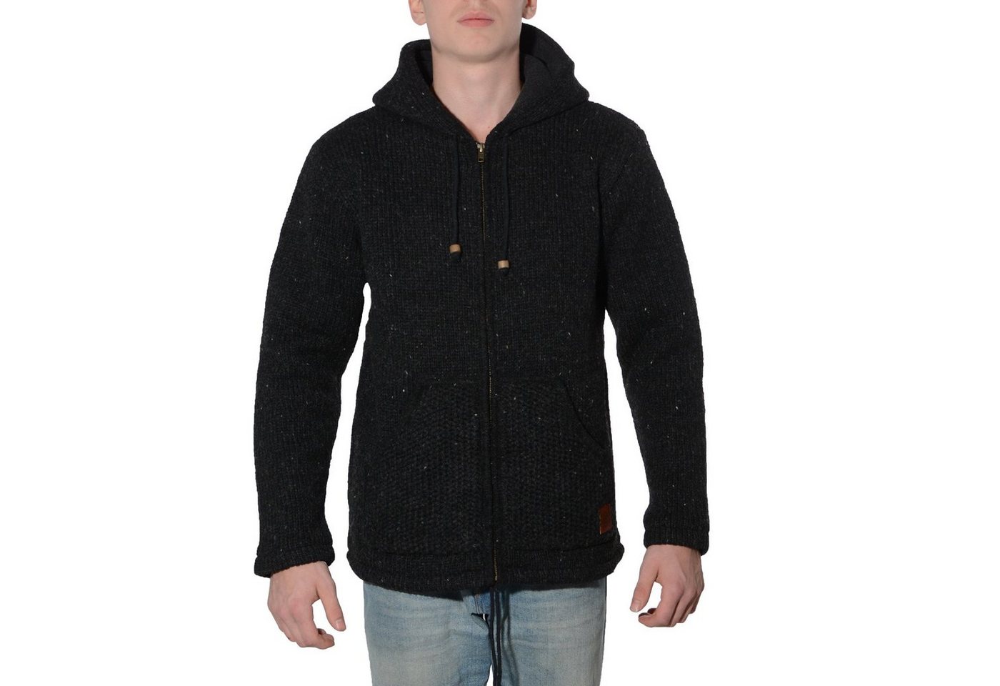 KUNST UND MAGIE Kapuzenstrickjacke Herren Strickjacke Wolle +warmen Fleecefutter Kapuze Schafschurwolle von KUNST UND MAGIE