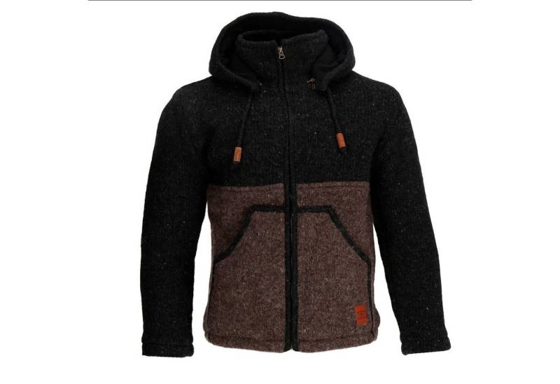 KUNST UND MAGIE Kapuzenstrickjacke Strickjacke Wolle Bunte Patchwork Jacke Fleecefutter abnehmbare Kapuze von KUNST UND MAGIE