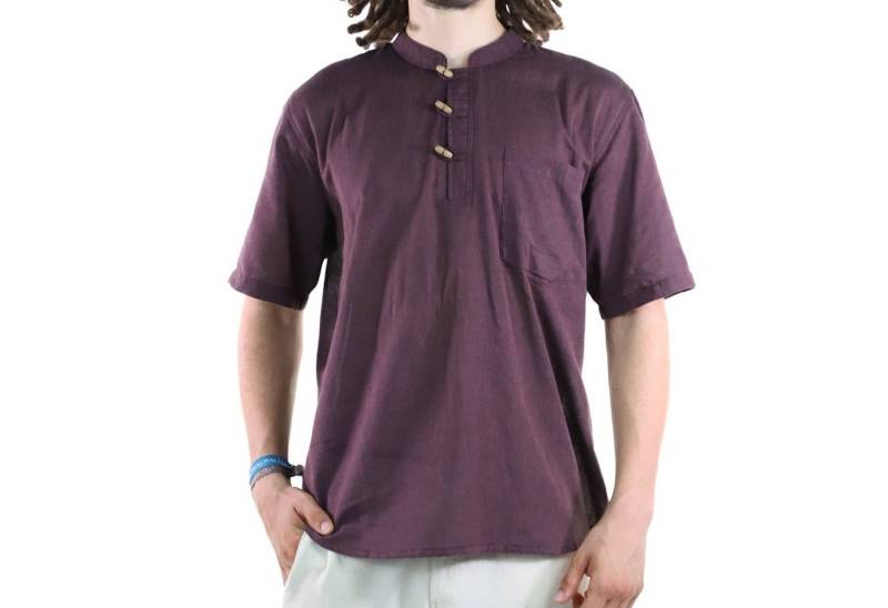 KUNST UND MAGIE Kurzarmhemd KUNST UND MAGIE Herren Hemd unifarben kurzarm Fischerhemd Freizeithemd von KUNST UND MAGIE