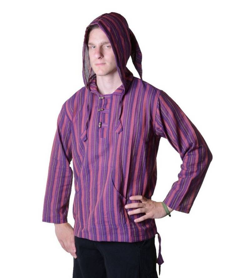 KUNST UND MAGIE Langarmhemd Gestreiftes Fischerhemd Überzieher Hemd Poncho+telalter+Zipfelkapuze von KUNST UND MAGIE