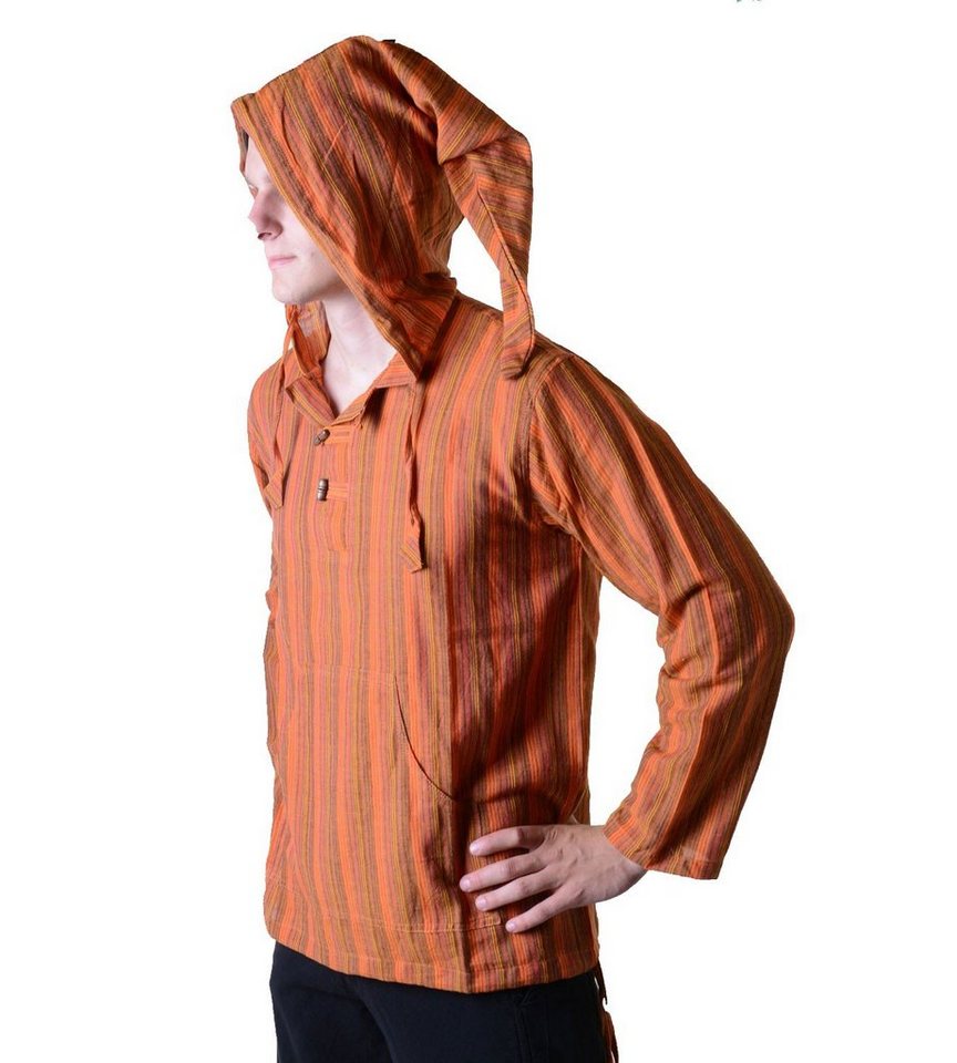 KUNST UND MAGIE Langarmhemd Gestreiftes Fischerhemd Überzieher Hemd Poncho+telalter+Zipfelkapuze von KUNST UND MAGIE
