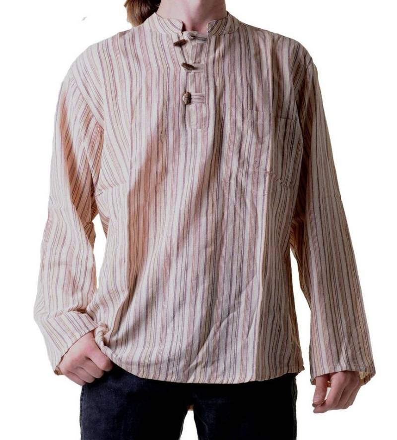 KUNST UND MAGIE Langarmhemd Herren Fischerhemd Kurtha Gestreift Überzieher Hemd Poncho+telalter von KUNST UND MAGIE