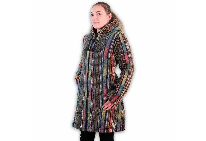KUNST UND MAGIE Langjacke Damen Gheri Jacke mit Kapuze -Hippie Goa Boho Damen Mantel Bunt von KUNST UND MAGIE