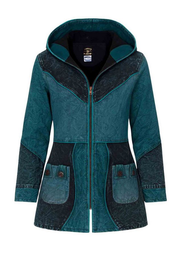 KUNST UND MAGIE Langjacke Vintage Damen Kurz Mantel + Kapuze Stonewashed Jacke Baumwolle Boho Vintage Stonewashed von KUNST UND MAGIE