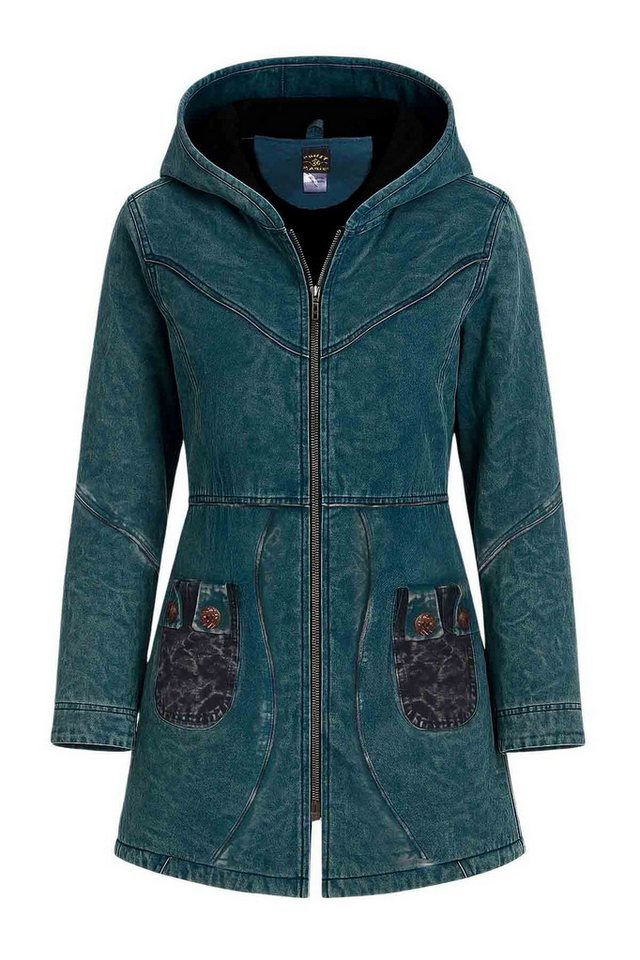 KUNST UND MAGIE Langjacke Vintage Damen Kurz Mantel + Kapuze Stonewashed Jacke Baumwolle Boho Vintage Stonewashed von KUNST UND MAGIE