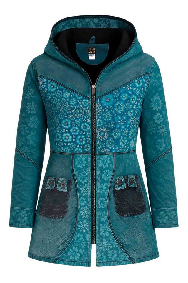 KUNST UND MAGIE Langjacke Vintage Damen Mantel + Kapuze Stonewashed Jacke Baumwolle Boho Vintage Stonewashed von KUNST UND MAGIE