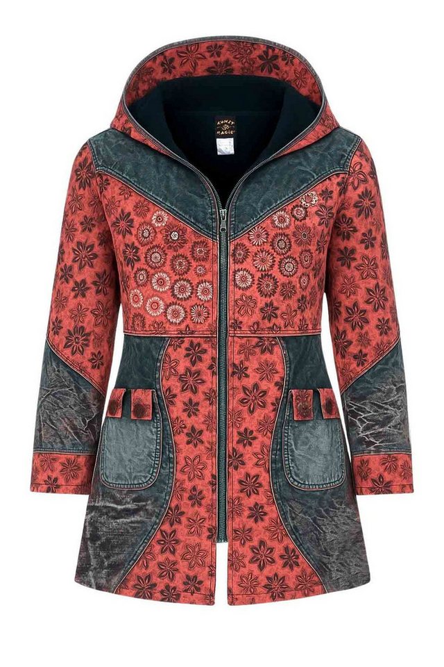KUNST UND MAGIE Langjacke Vintage Damen Mantel + Kapuze Stonewashed Jacke Baumwolle Boho Vintage Stonewashed von KUNST UND MAGIE