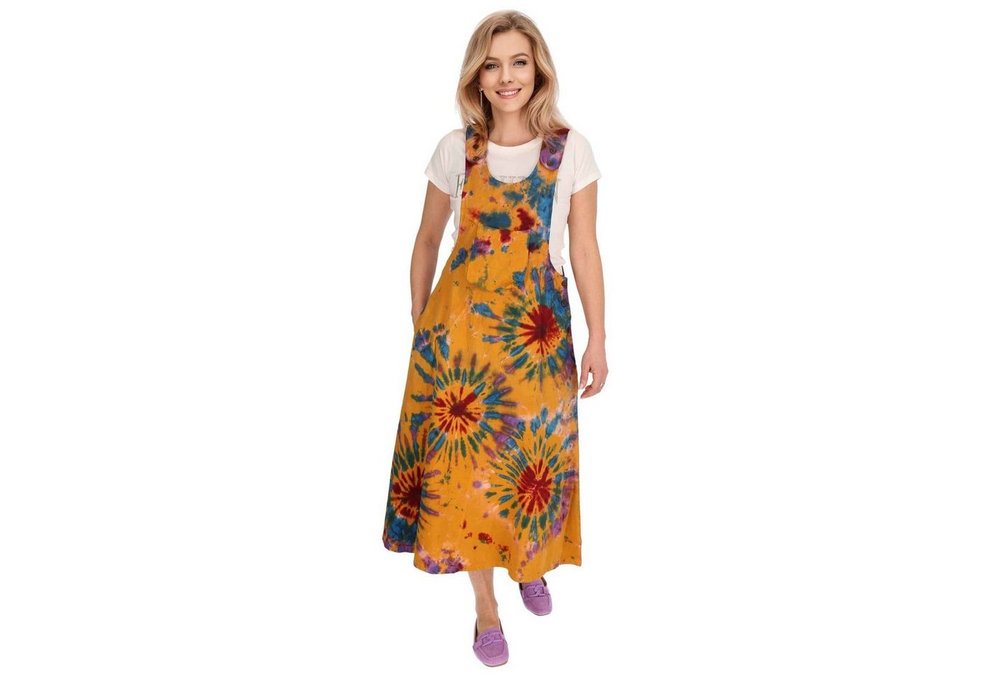 KUNST UND MAGIE Latzhose Latzkleid bunt Tie Dy Batik Boho Ibiza 70er Overall Hippie Sommerkleid von KUNST UND MAGIE